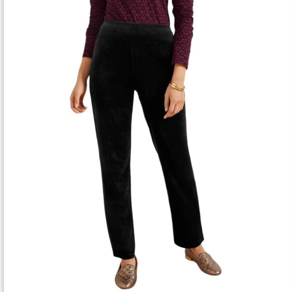 Talbots 12 Petite Velour Straight Leg Pants Women’s Black High Rise Silk Blend